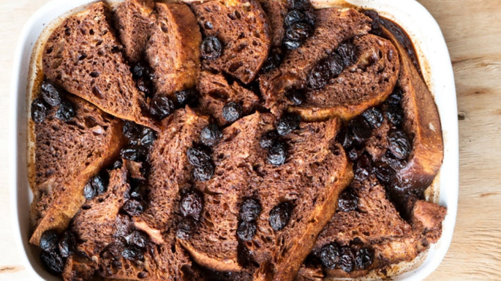 Chocolate, Rum & Raisin Bread & Butter Pudding