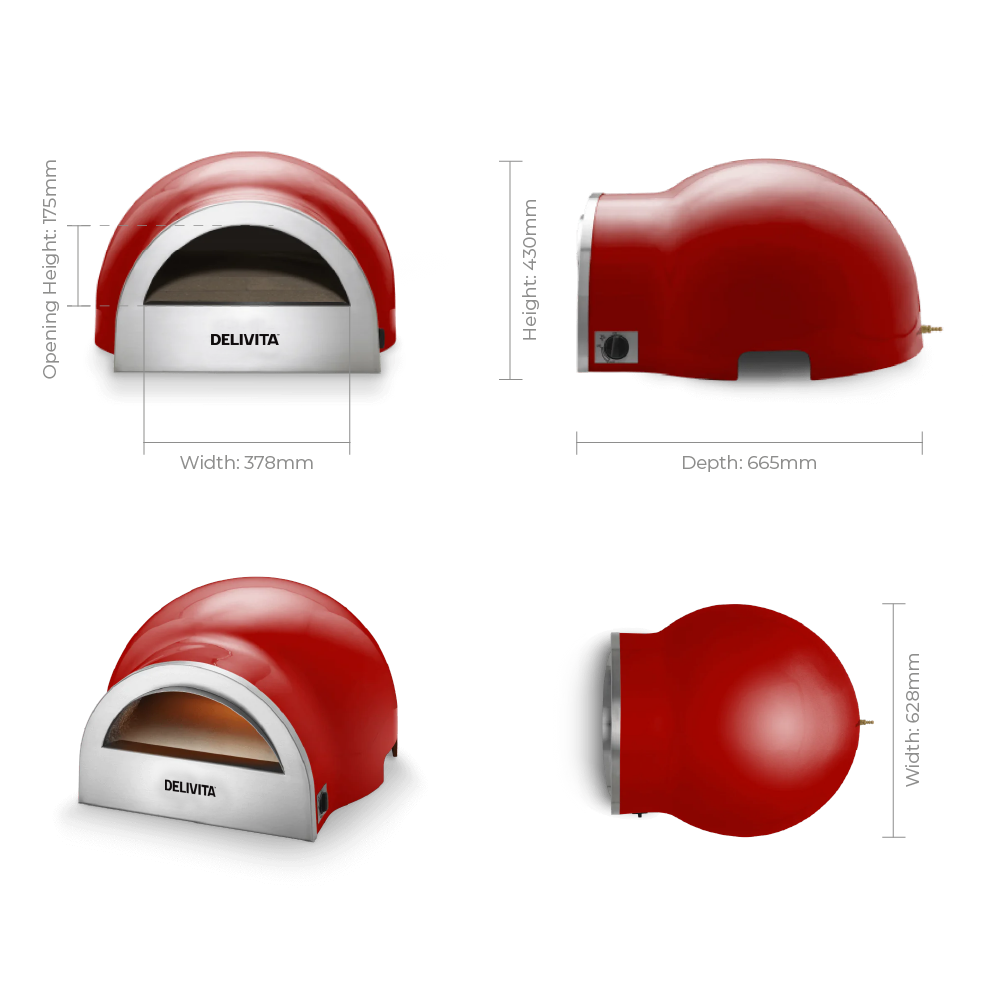 Delivita Flow Dual Fuel Pizza Oven - Chilli Red