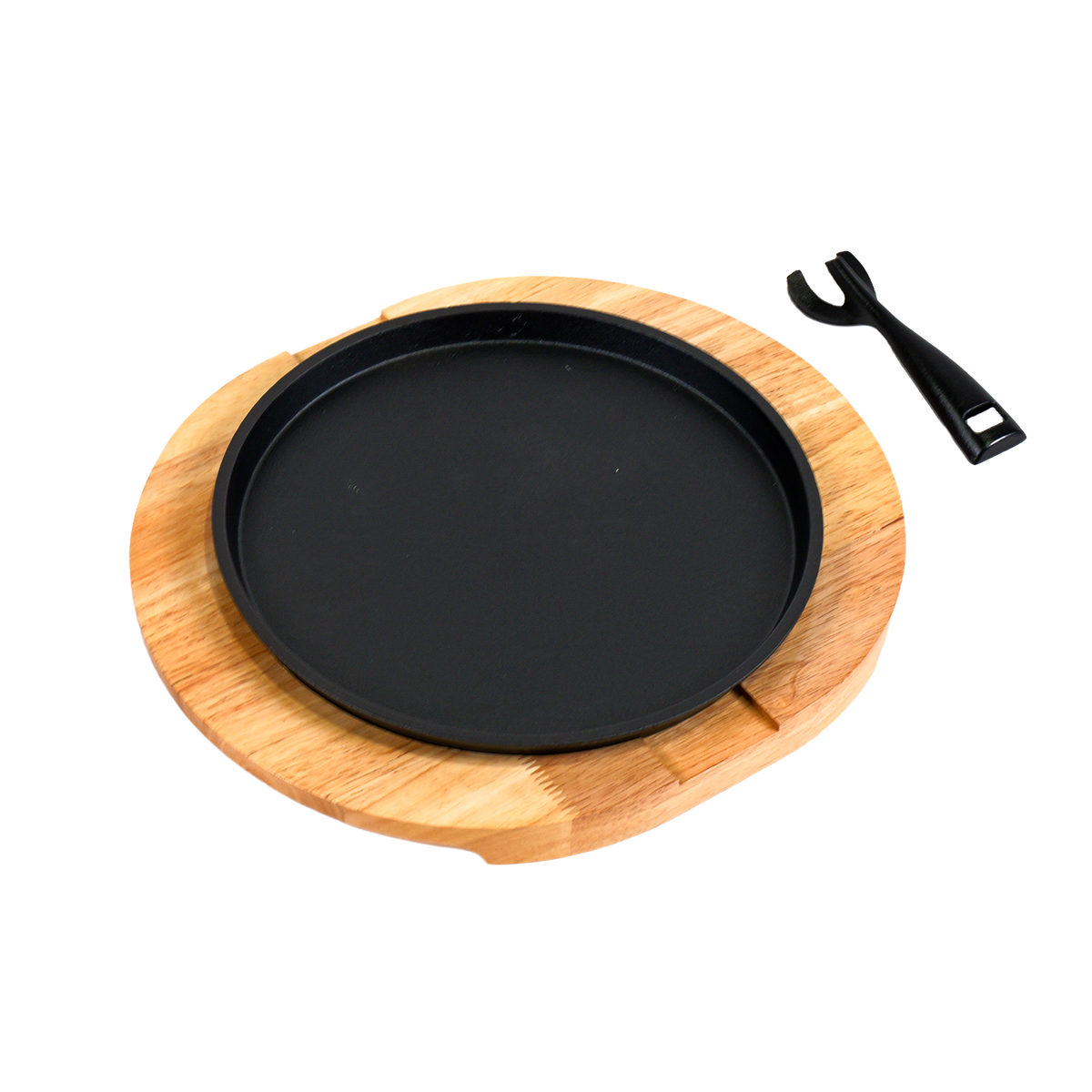 Round Cast Iron Sizzler with Wooden Serving Board - 26cm