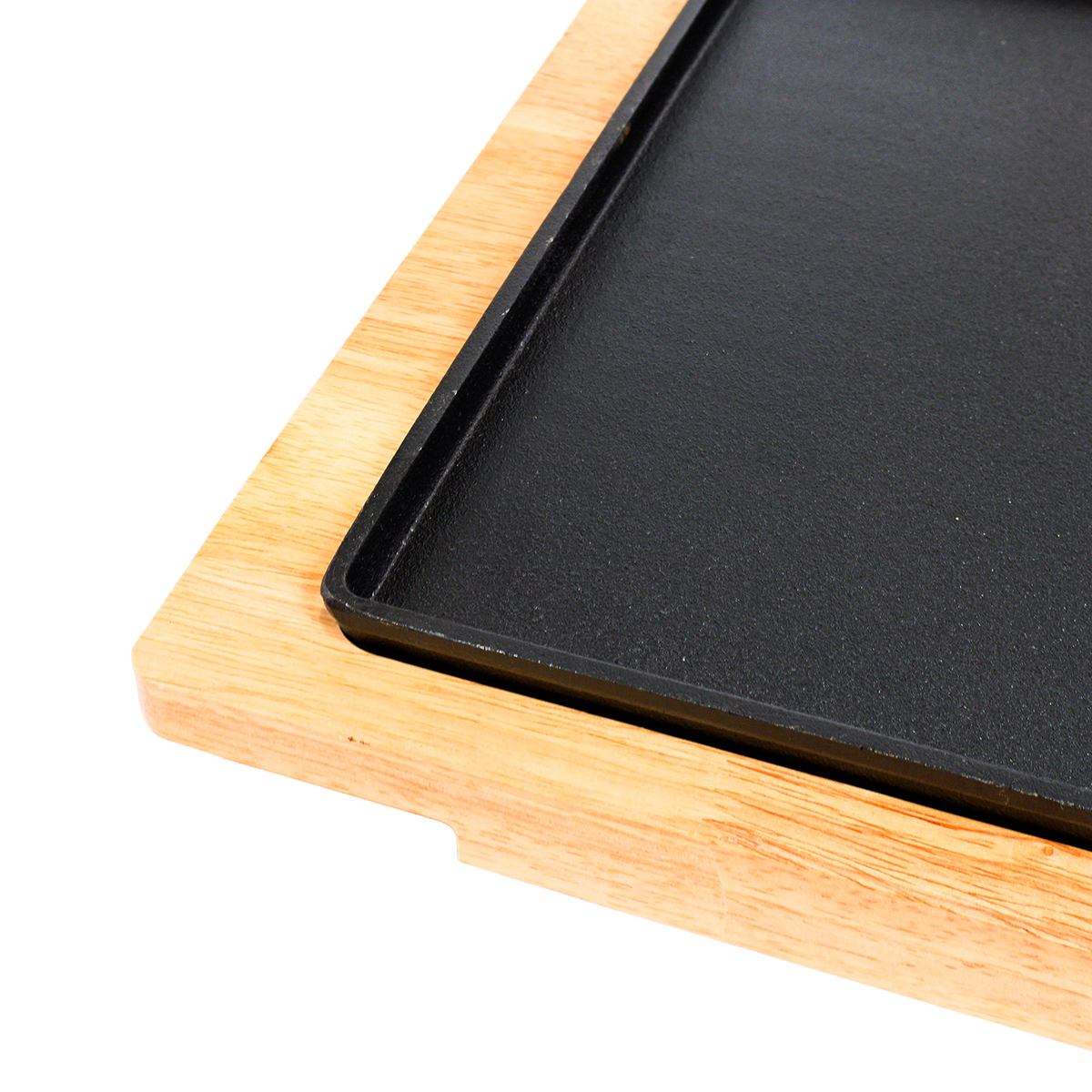 Rectangular Cast Iron Sizzler with Wooden Serving Board - 34 x 20cm