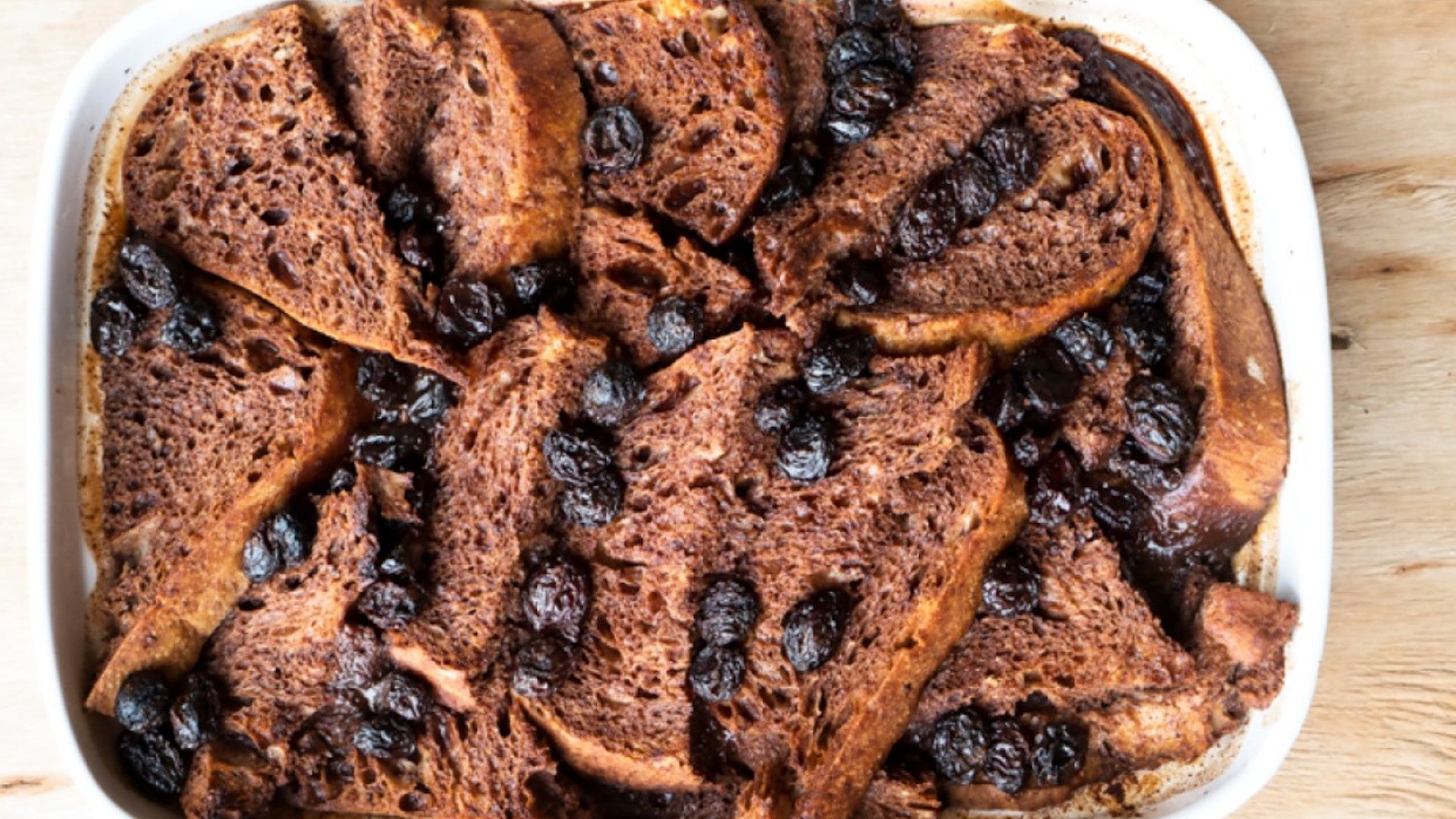 Chocolate, Rum & Raisin Bread & Butter Pudding