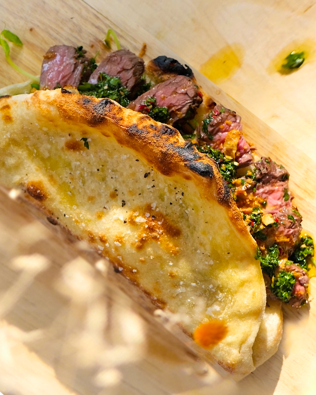 Bavette Steak Pizza Sandwich with Chimichurri & Bovril Mayo