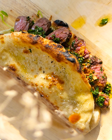 Bavette Steak Pizza Sandwich with Chimichurri & Bovril Mayo