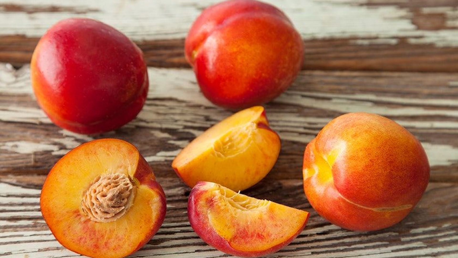 Maple wood-fired nectarines with nut praline