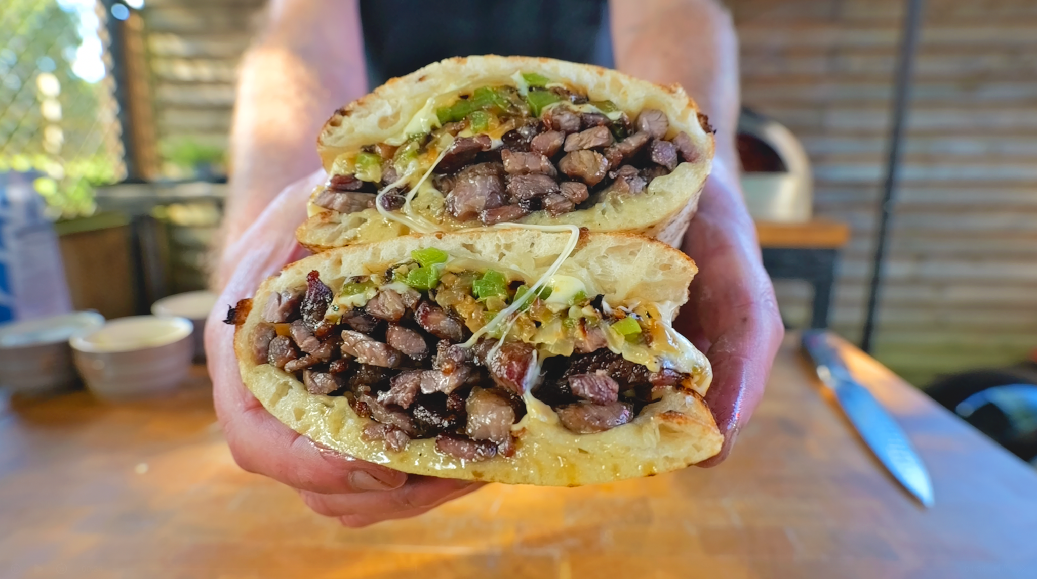 Wood-Fired Philly Cheesesteak Folded Pizza Sandwich