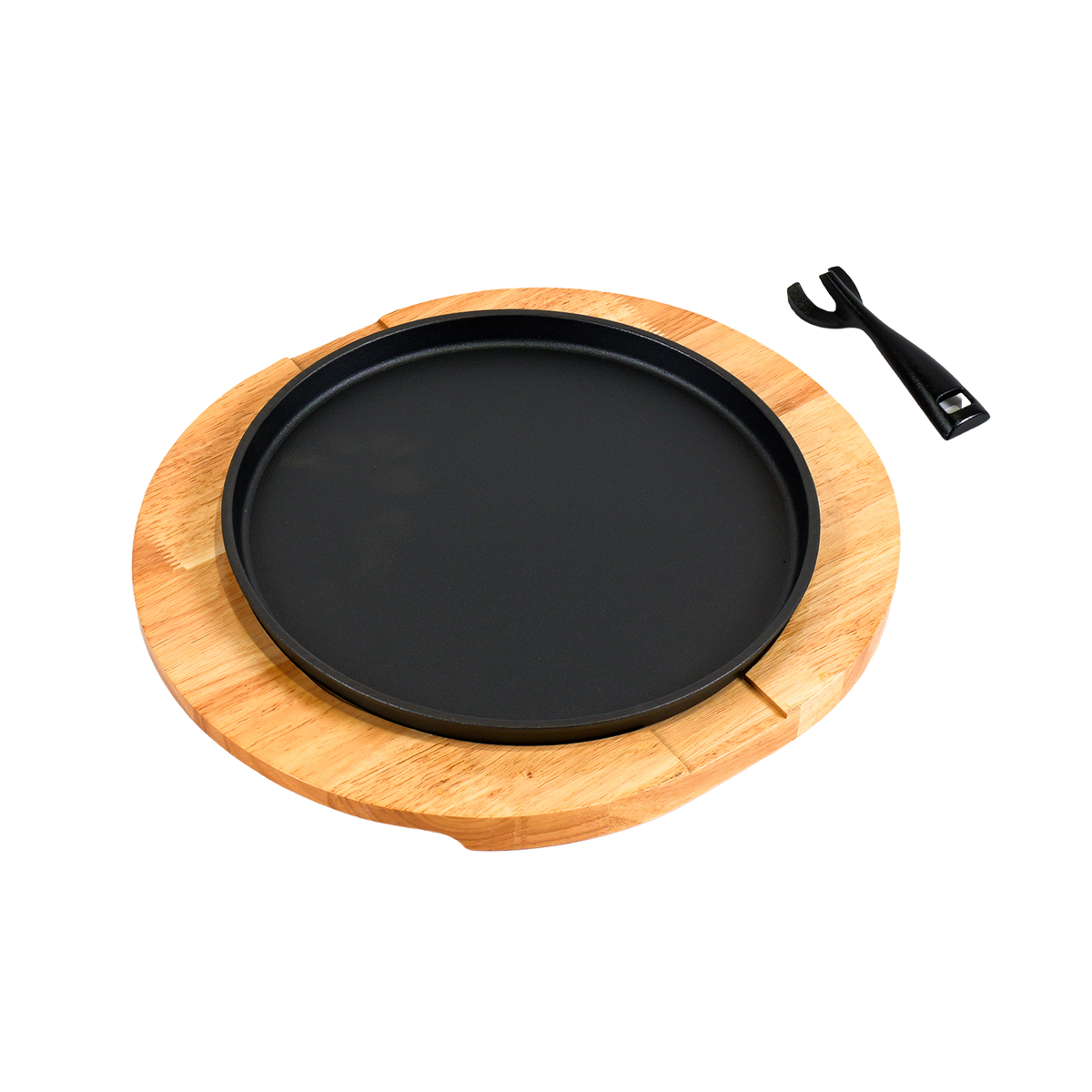 Round Cast Iron Sizzler with Wooden Serving Board - 30cm