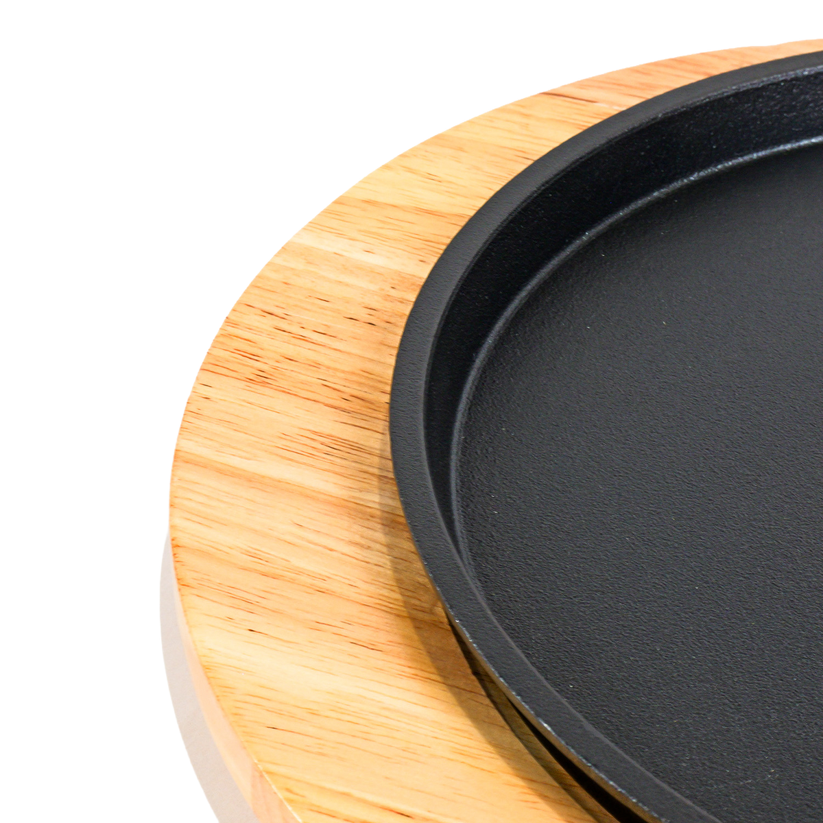 Round Cast Iron Sizzler with Wooden Serving Board - 30cm