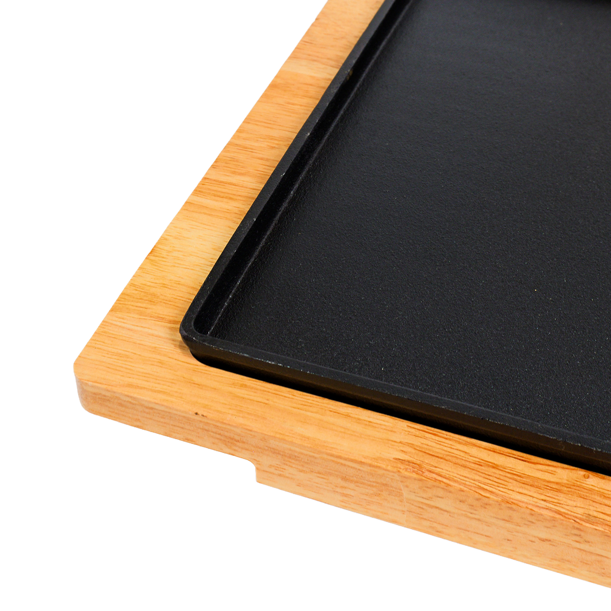 Rectangular Cast Iron Sizzler with Wooden Serving Board - 38 x 28cm